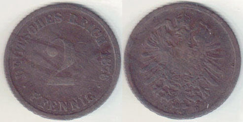 1876 D Germany 2 Pfennig A004436